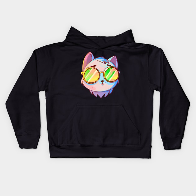 Cat wearing sunglasses Kids Hoodie by Meowsiful